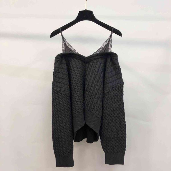 sweater autumn winter style fashion trendy brand luxry lace splicing off the shoulder sweater black sling a2, White;black
sweater autumn winter style fashion trendy brand luxry lace splicing off the shoulder sweater black sling a2, White;black