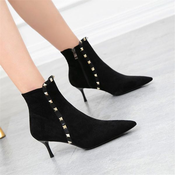 boots 2021 european thin women's fashion rivet pointed toe leather short woman high heels elastic knitting sock, Black
boots 2021 european thin women's fashion rivet pointed toe leather short woman high heels elastic knitting sock, Black