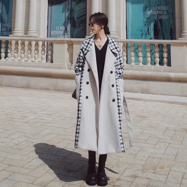 women's wool & blends women woolen coat winter splicing plaid long korean loose casual big size lapel double breasted thick fashion jac, Black
women's wool & blends women woolen coat winter splicing plaid long korean loose casual big size lapel double breasted thick fashion jac, Black
