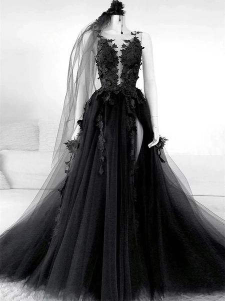 gothic black wedding dress backless high side split a-line bridal dresses lace long boho beach wedding gowns without veil vestido de novia, White
gothic black wedding dress backless high side split a-line bridal dresses lace long boho beach wedding gowns without veil vestido de novia, White