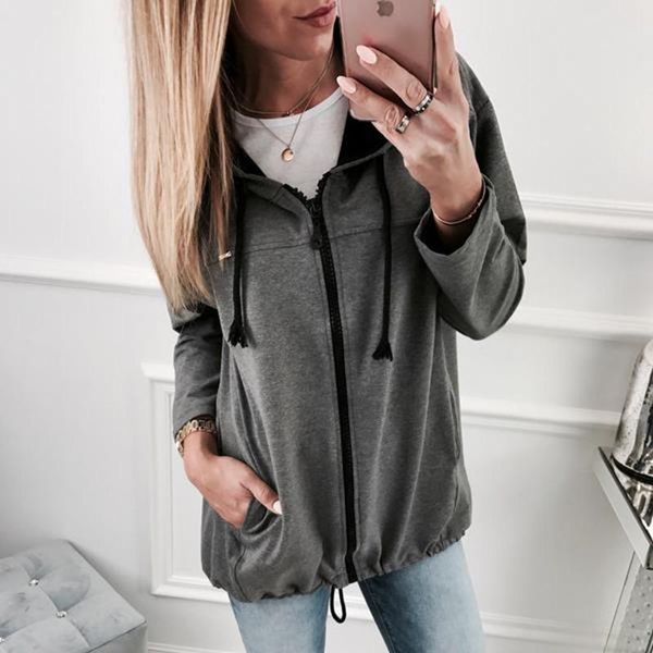 women's hoodies & sweatshirts 2021 harajuku women casual loose solid cotton zipper up outwear long sleeve feminino, Black
women's hoodies & sweatshirts 2021 harajuku women casual loose solid cotton zipper up outwear long sleeve feminino, Black