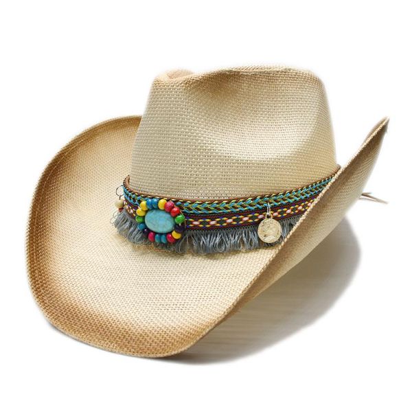cloches luckylianji women's men's summer straw beach cowboy western cowgirl fedora hat national tassel turquoise leather band 58cm, Blue;gray
cloches luckylianji women's men's summer straw beach cowboy western cowgirl fedora hat national tassel turquoise leather band 58cm, Blue;gray