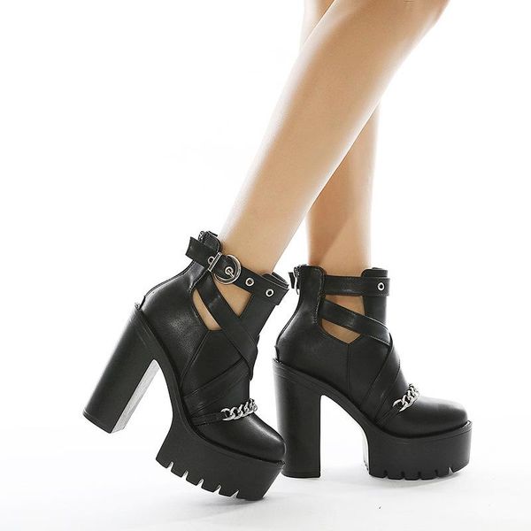plus size 35-42 ankle boots for women heels casual cut-outs buckle round toe chain thick platform shoes, Black
plus size 35-42 ankle boots for women heels casual cut-outs buckle round toe chain thick platform shoes, Black