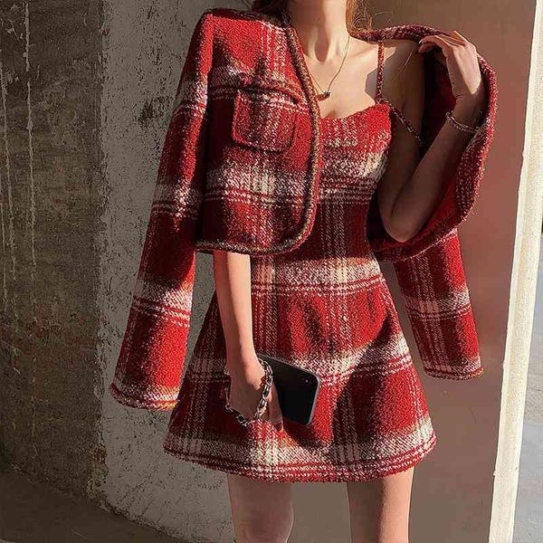 two piece dress winter female chic woolen two-piece sets christmas red hepburn style jacket + plaid suspender suits 0q5t, White
two piece dress winter female chic woolen two-piece sets christmas red hepburn style jacket + plaid suspender suits 0q5t, White