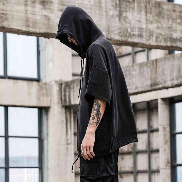 men will see casual short sleeve loose shirt with male hood japan streetwear fashion black gothic hip hop jacket 6zi9, White;black
men will see casual short sleeve loose shirt with male hood japan streetwear fashion black gothic hip hop jacket 6zi9, White;black