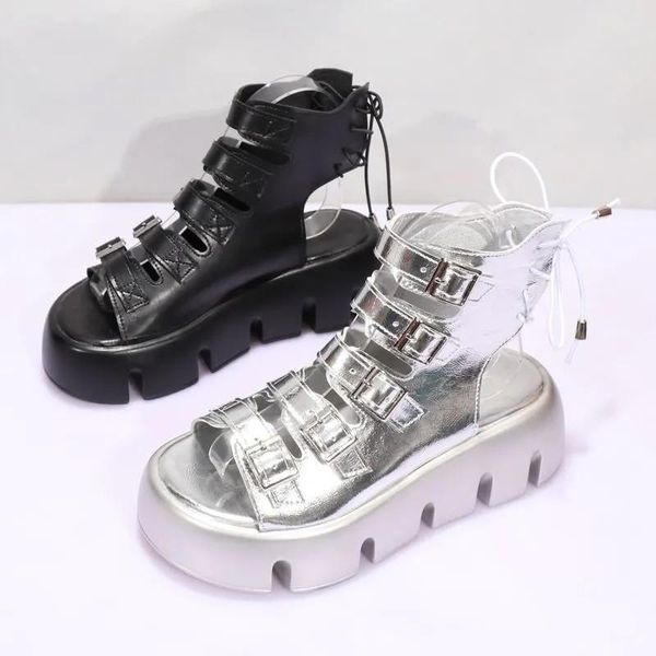 sandals rimocy silver double buckle platform women lace up chunky gladiator shoes woman open toe hollow out boots female, Black
sandals rimocy silver double buckle platform women lace up chunky gladiator shoes woman open toe hollow out boots female, Black