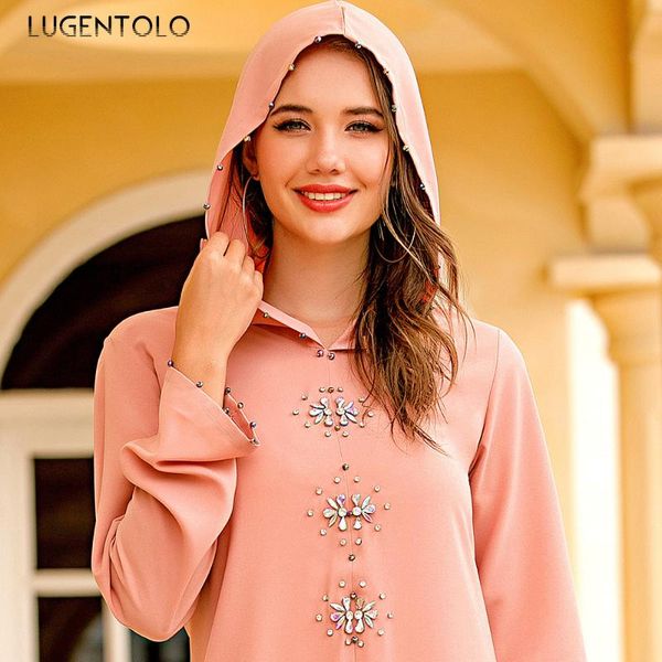 casual dresses lugentolo women vintage dress hand-stitched crystal diamond hooded fashion muslim solid loose lady elegant maxi, Black;gray 
casual dresses lugentolo women vintage dress hand-stitched crystal diamond hooded fashion muslim solid loose lady elegant maxi, Black;gray