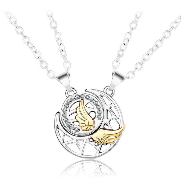 pendant necklaces sun moon wing couple necklace simple fashion valentine's day personality men and women clavicle chain set, Silver 
pendant necklaces sun moon wing couple necklace simple fashion valentine's day personality men and women clavicle chain set, Silver