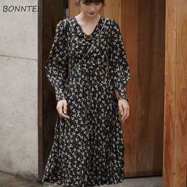 long sleeve dress women autumn elegant vintage floral soft tender female french college leisure v-neck fashion folds all-match y1006, Black;gray
long sleeve dress women autumn elegant vintage floral soft tender female french college leisure v-neck fashion folds all-match y1006, Black;gray