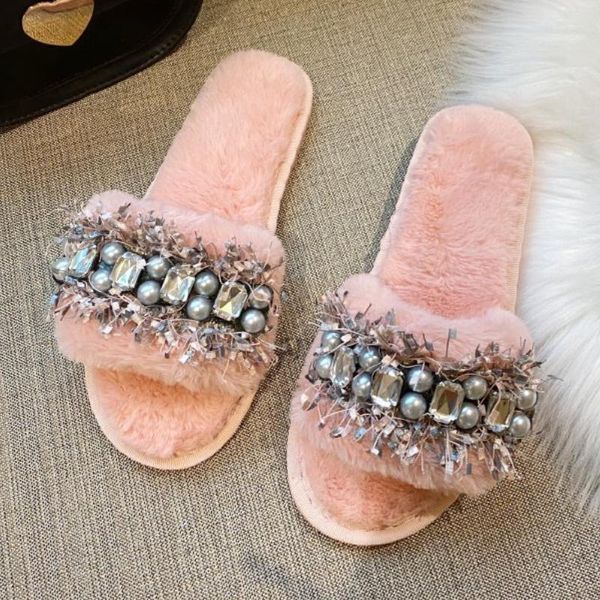 slippers winter warm women house faux fur pearl chaussons open toe plush shoes indoor bedroom fluffy slides female chaussure, Black
slippers winter warm women house faux fur pearl chaussons open toe plush shoes indoor bedroom fluffy slides female chaussure, Black