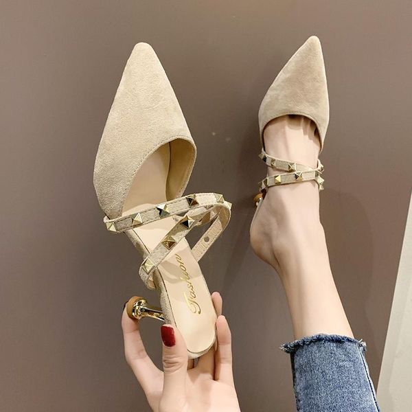slippers 2021 summer women outer wear high-heeled shoes korean wild womens thin heeled tip riveting nail pointed high heels, Black
slippers 2021 summer women outer wear high-heeled shoes korean wild womens thin heeled tip riveting nail pointed high heels, Black