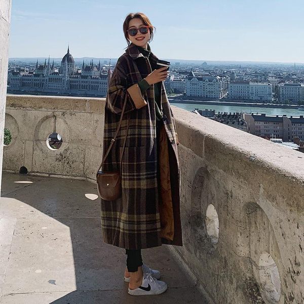 women's wool & blends plaid woolen coat women's mid-length autumn and winter 2021 loose thickening retro long trench single breaste, Black
women's wool & blends plaid woolen coat women's mid-length autumn and winter 2021 loose thickening retro long trench single breaste, Black