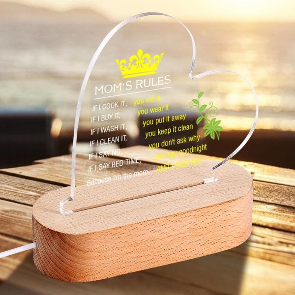frames mom's rules pattern heart-shaped acrylic lamps led white warm room decor bedroom bedside night ligh with wood base festival gift
frames mom's rules pattern heart-shaped acrylic lamps led white warm room decor bedroom bedside night ligh with wood base festival gift