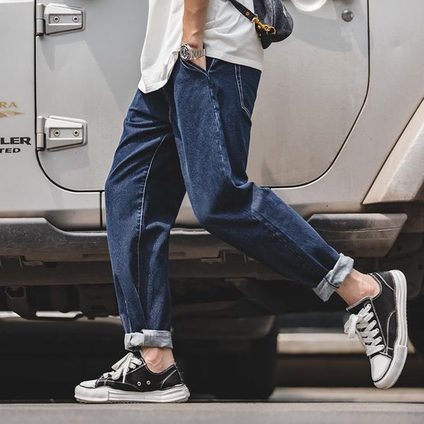 men's jeans curled loose dark blue straight washed pants vintage casual wide-leg trousers man clothing trend
men's jeans curled loose dark blue straight washed pants vintage casual wide-leg trousers man clothing trend