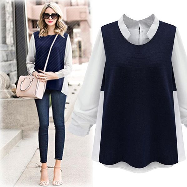 women's blouses & shirts spring autumn women shirs plus size fashion stand collar patchwork fake two piece contrast color slim shirt fo, White
women's blouses & shirts spring autumn women shirs plus size fashion stand collar patchwork fake two piece contrast color slim shirt fo, White