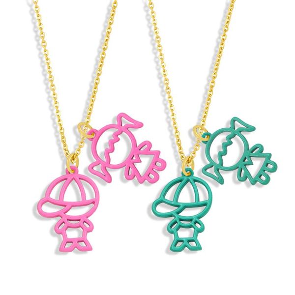 pendant necklaces flola gold chain colorful boy and girl necklace copper enamel cute friendship gifts family jewelry nkey29, Silver
pendant necklaces flola gold chain colorful boy and girl necklace copper enamel cute friendship gifts family jewelry nkey29, Silver