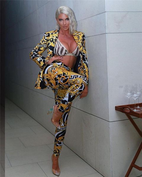 fashion autumn winter women suits set casual 2 piece v-neck printed two-piece suit gold drop women's two pants, White
fashion autumn winter women suits set casual 2 piece v-neck printed two-piece suit gold drop women's two pants, White