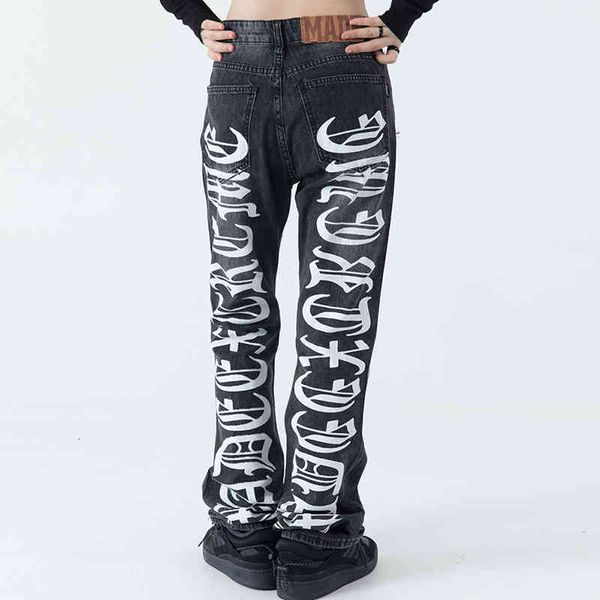 men's jeans back full letter printed retro sliced brem pants for man and washed straight woman torn casual large brim h2op, Blue
men's jeans back full letter printed retro sliced brem pants for man and washed straight woman torn casual large brim h2op, Blue