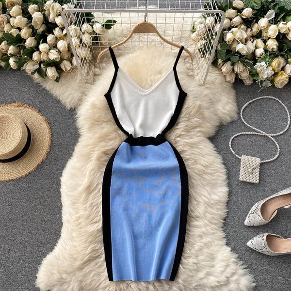 two piece dress fashion color match knit bodycon women v-neck spaghetti strap sleeveless knee length party casual streetwear, White
two piece dress fashion color match knit bodycon women v-neck spaghetti strap sleeveless knee length party casual streetwear, White