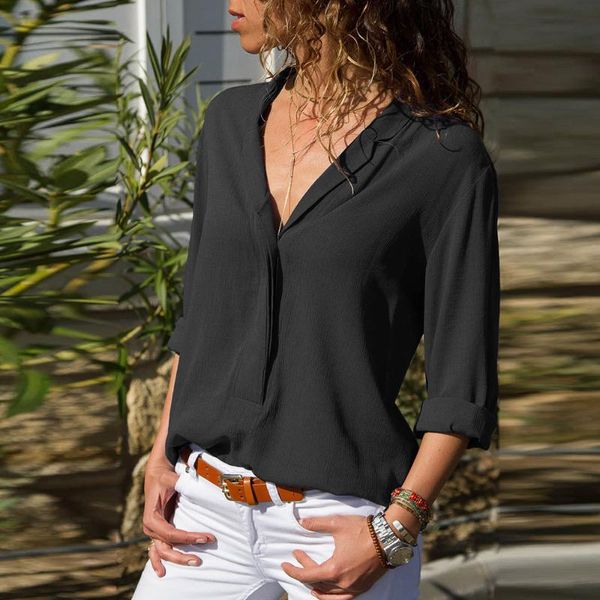 women's blouses & shirts women casual solid long sleeve turn down collar chiffon button front haut dentelle femme womens 2021, White
women's blouses & shirts women casual solid long sleeve turn down collar chiffon button front haut dentelle femme womens 2021, White