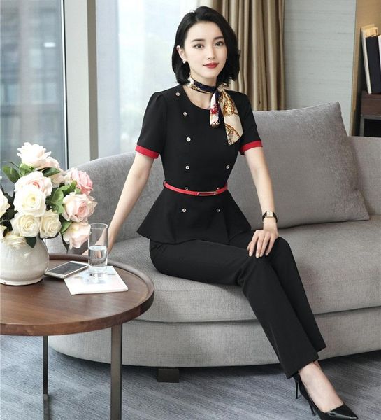 summer formal women business suits with pant and jacket set black ladies office uniform designs belt scarf women's two piece pants, White
summer formal women business suits with pant and jacket set black ladies office uniform designs belt scarf women's two piece pants, White