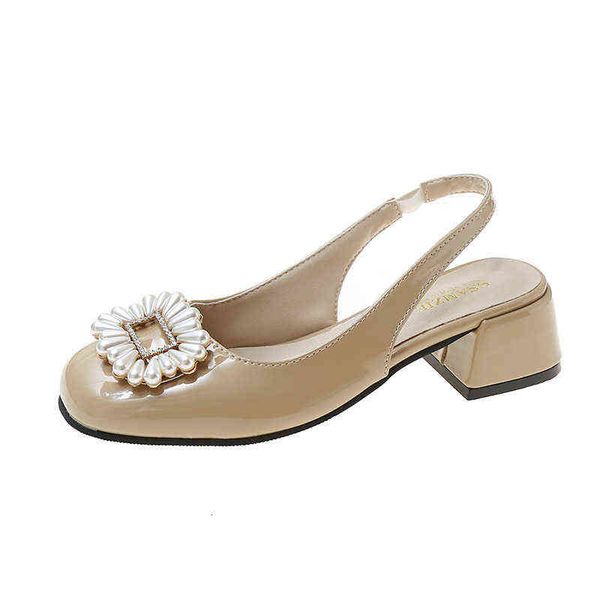 2022 spring pearl rhinestone square buckle back empty single shoes baotou sandals thick heels middle women's shallow mouth, Black
2022 spring pearl rhinestone square buckle back empty single shoes baotou sandals thick heels middle women's shallow mouth, Black