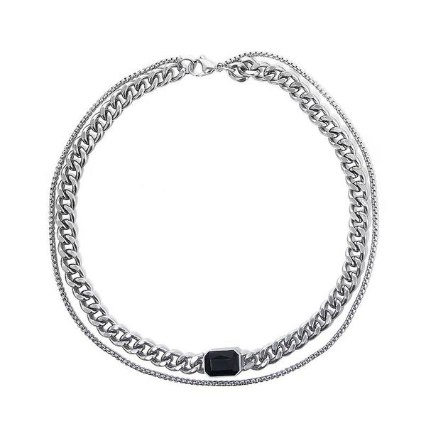 chains necklace neutral double layer black gems stacked clavicle chain cold style hip hop wild titanium steel cuban jewelry accessories, Silver
chains necklace neutral double layer black gems stacked clavicle chain cold style hip hop wild titanium steel cuban jewelry accessories, Silver