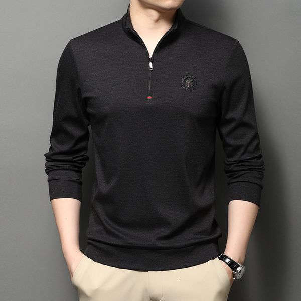2021 spring and autumn cotton stand collar long sleeve men's t-shirt, White;black