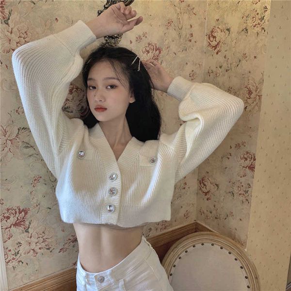 women's sweaters western style diamond buckle knitted women deep v neck crop knit cardigan with glitter buttons uaxv, White;black
women's sweaters western style diamond buckle knitted women deep v neck crop knit cardigan with glitter buttons uaxv, White;black