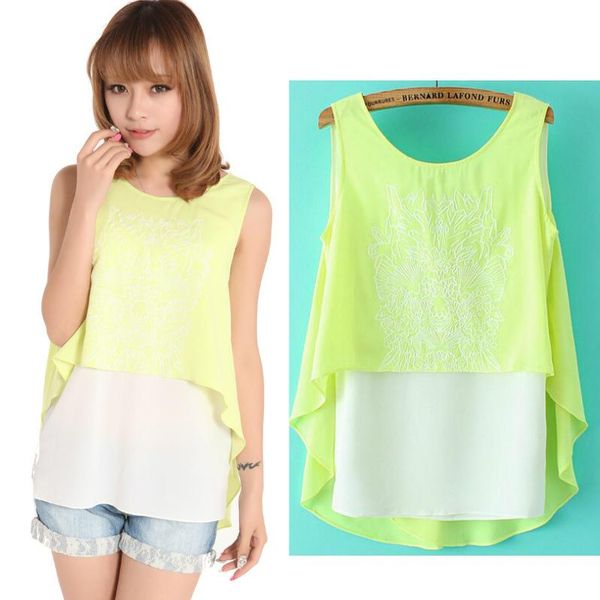 women's blouses & shirts selling fashion sleeveless fake two-piece chiffon for women casual irregular summer patchwork vests, White
women's blouses & shirts selling fashion sleeveless fake two-piece chiffon for women casual irregular summer patchwork vests, White