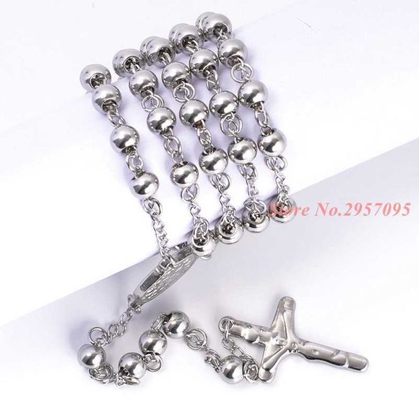 fashion jewelry womens mens necklace stainless steel white bead rosary chain jesus christ cross pendant, Silver
fashion jewelry womens mens necklace stainless steel white bead rosary chain jesus christ cross pendant, Silver