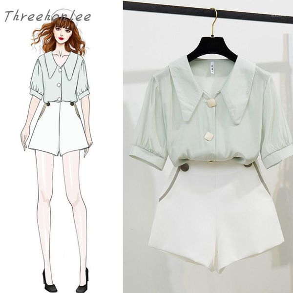summer woman casual two piece sets solid turn down collar shirt and high waist wide leg chiffon shorts female fashion suits women's tra, Gray
summer woman casual two piece sets solid turn down collar shirt and high waist wide leg chiffon shorts female fashion suits women's tra, Gray