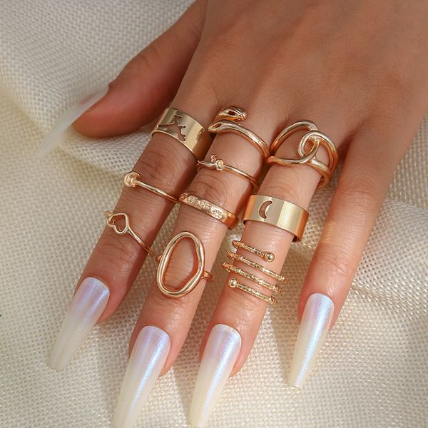 s2659 fashion jewelry knuckle ring set gold geometric hollow heart moon snake stacking rings set 10pcs/set, Silver
s2659 fashion jewelry knuckle ring set gold geometric hollow heart moon snake stacking rings set 10pcs/set, Silver