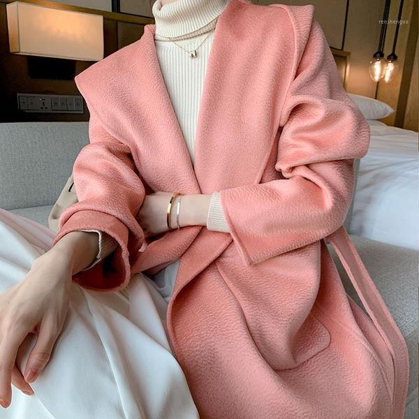 women's wool & blends 2021 autumn winter water ripple double-sided cashmere coat hooded lace loose, Black
women's wool & blends 2021 autumn winter water ripple double-sided cashmere coat hooded lace loose, Black