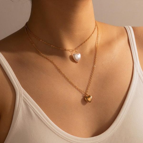 pendant necklaces huatang fashion pearl love heart necklace for women double layer gold clavicle chain lady party jewelry on the neck, Silver
pendant necklaces huatang fashion pearl love heart necklace for women double layer gold clavicle chain lady party jewelry on the neck, Silver