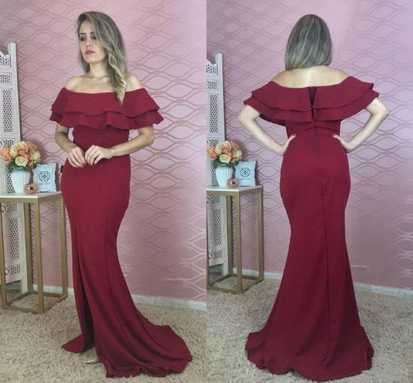 bridesmaid dress dark red mermaid dresses off shoulder side split ruffles wedding guest evening party gowns customized, White;pink
bridesmaid dress dark red mermaid dresses off shoulder side split ruffles wedding guest evening party gowns customized, White;pink