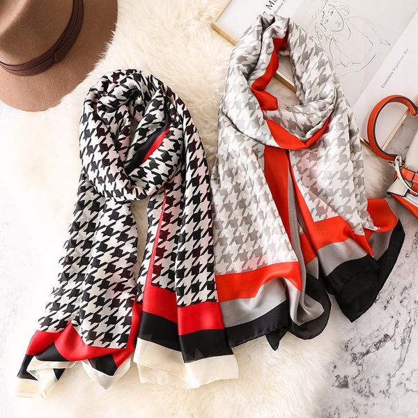 scarves designer silk scarf women fashion houndstooth pashmina thin shawls wraps femme foulard bandana hijab, Blue;gray 
scarves designer silk scarf women fashion houndstooth pashmina thin shawls wraps femme foulard bandana hijab, Blue;gray