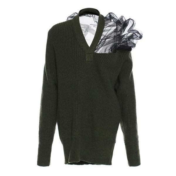 women's blouses & shirts msxu 2021 autumn and winter fashion women clothes mesh stitching oversized wool v-neck pullover sweater, White
women's blouses & shirts msxu 2021 autumn and winter fashion women clothes mesh stitching oversized wool v-neck pullover sweater, White