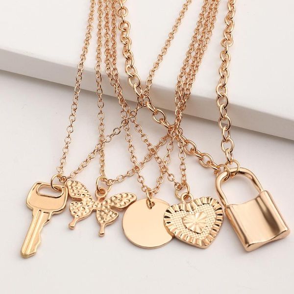 pendant necklaces hahagirl vintage multilayer gold color lock key butterfly necklace for women fashion metal choker set jewelry, Silver
pendant necklaces hahagirl vintage multilayer gold color lock key butterfly necklace for women fashion metal choker set jewelry, Silver