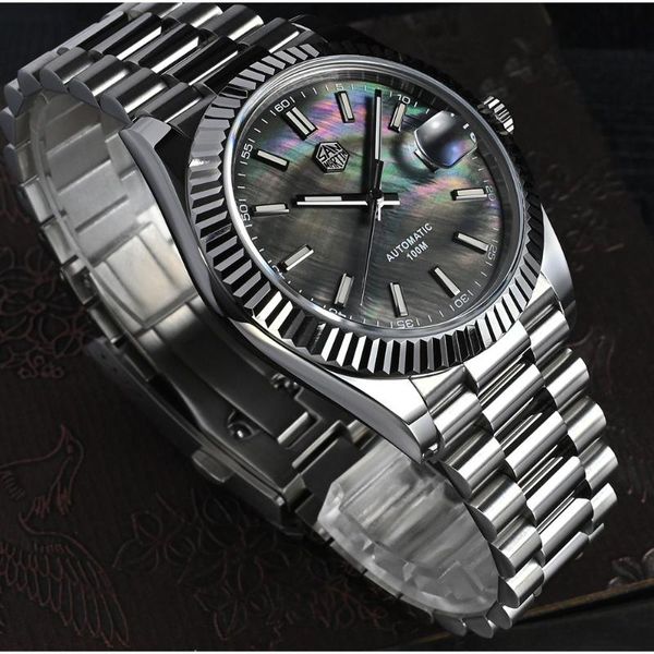 wristwatches san martin men watch 40mm vintage mop dial retro business luxury sapphire automatic mechanical watches carving bezel 10bar, Slivery;brown
wristwatches san martin men watch 40mm vintage mop dial retro business luxury sapphire automatic mechanical watches carving bezel 10bar, Slivery;brown