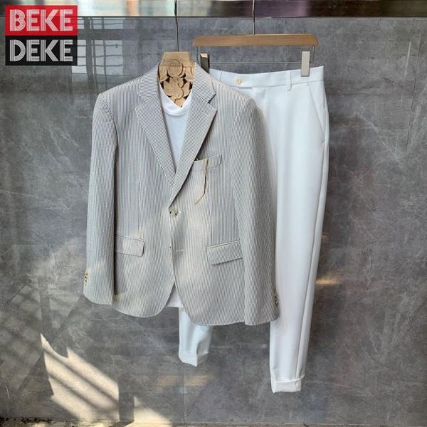 british fashion business casual men striped blazer white suit pants matching set outfit office man dress suits two piece sets men's & b, White;black
british fashion business casual men striped blazer white suit pants matching set outfit office man dress suits two piece sets men's & b, White;black