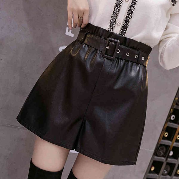 women's shorts autumn winter black pu leather short elastic high waist wide leg plus size clothing sashes female 20p0, White;black
women's shorts autumn winter black pu leather short elastic high waist wide leg plus size clothing sashes female 20p0, White;black