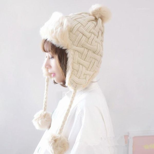 berets winter women casual knitted beanies with tail lady twist pattern thick warm plush earflap knitting skullies bomber cap, Blue;gray
berets winter women casual knitted beanies with tail lady twist pattern thick warm plush earflap knitting skullies bomber cap, Blue;gray