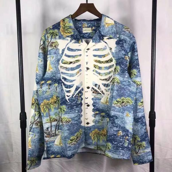 men's casual shirts kapital blue red skeleton bone printing silk shirt men women 1:1 hawaii style loose long sleeve, White;black
men's casual shirts kapital blue red skeleton bone printing silk shirt men women 1:1 hawaii style loose long sleeve, White;black