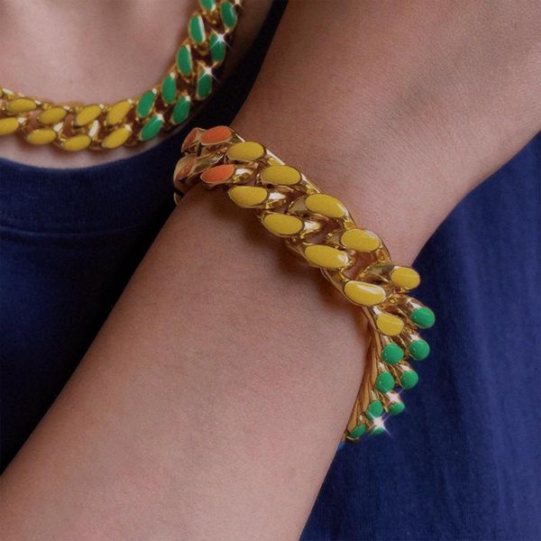 link, chain flatfoosie 13mm gold silver color cuban link bracelet for women men colorful enamel chunky bracelets punk hip hop jewelry, Black
link, chain flatfoosie 13mm gold silver color cuban link bracelet for women men colorful enamel chunky bracelets punk hip hop jewelry, Black