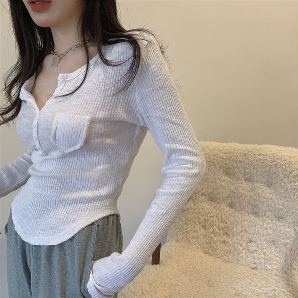 sweet thin long sleeve button v-neck pocket bottoming shirt 2021 new tight slimming t-shirt for women korean style fashion tee, White
sweet thin long sleeve button v-neck pocket bottoming shirt 2021 new tight slimming t-shirt for women korean style fashion tee, White