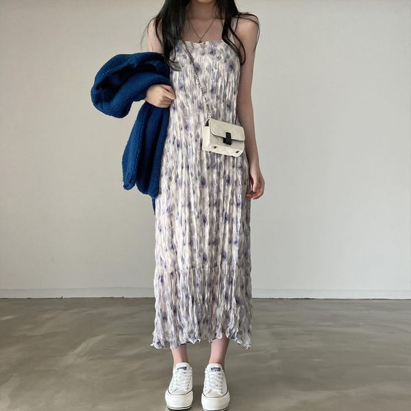 summer ink floral pleated sleeveless womens dress straight vintage temperament ankle length cozy all match korean stylish, Black;gray
summer ink floral pleated sleeveless womens dress straight vintage temperament ankle length cozy all match korean stylish, Black;gray