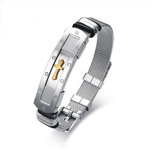 silver gold color fashion simple men's bangle stainless steel net cross bracelet watchband jewelry gift for men boys j517, Black
silver gold color fashion simple men's bangle stainless steel net cross bracelet watchband jewelry gift for men boys j517, Black