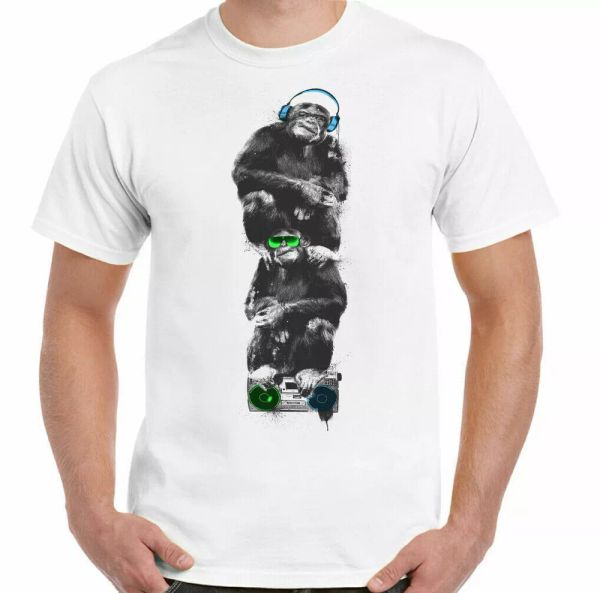 dj monkey t-shirt mens music funny dance rave rap hi-fi headphones stereo top, White;black
dj monkey t-shirt mens music funny dance rave rap hi-fi headphones stereo top, White;black