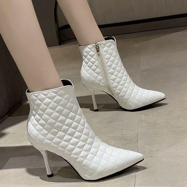 boots female black white shoes woman drop grid patent leather women pointed toe thin high heels ankle short zipper
boots female black white shoes woman drop grid patent leather women pointed toe thin high heels ankle short zipper